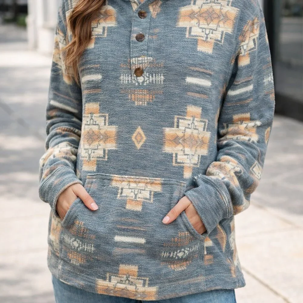 Pendleton Southwestern Print Hoodie Kangaroo Pocket Pullover Ranchwear Cabin Med - Picture 8 of 9